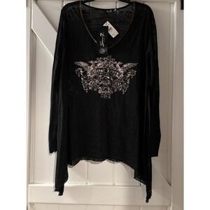 Lane Bryant Seven7 Luxe Top Size 22/24 Burnout Sheer Beautiful Beaded Collar NWT